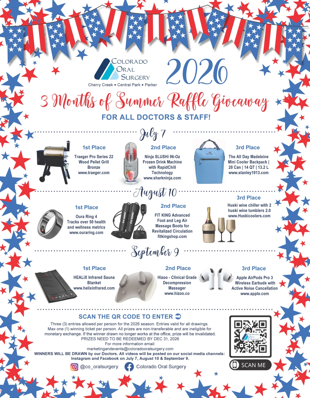 Colorado Oral Surgery Summer 2026 raffle flyer